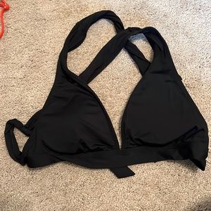 black bikini top, cross cross back, tie back, great condition!
